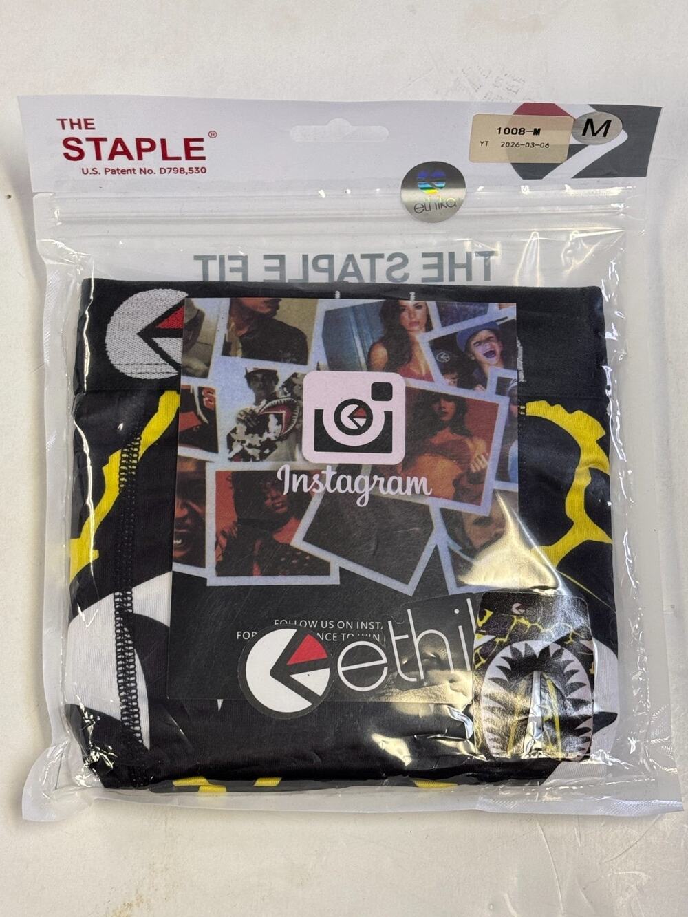 Ethika The Staple Boxer Briefs Men's Medium Black Yellow Shark Print NEW Sealed